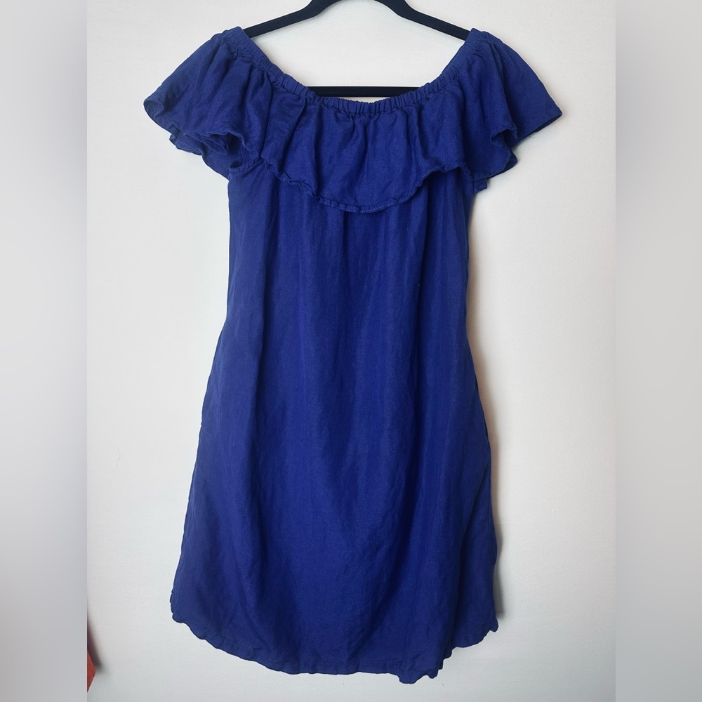❗️ Off shoulder cobalt blue mini dress linen Tommy Bahama size s/p